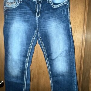Rock Revival Blue Jeans with White Stitching